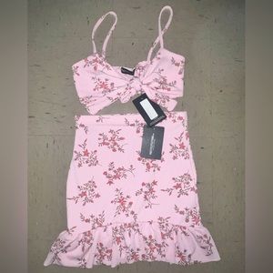 Pink Floral Print Co-ord Skirt Set